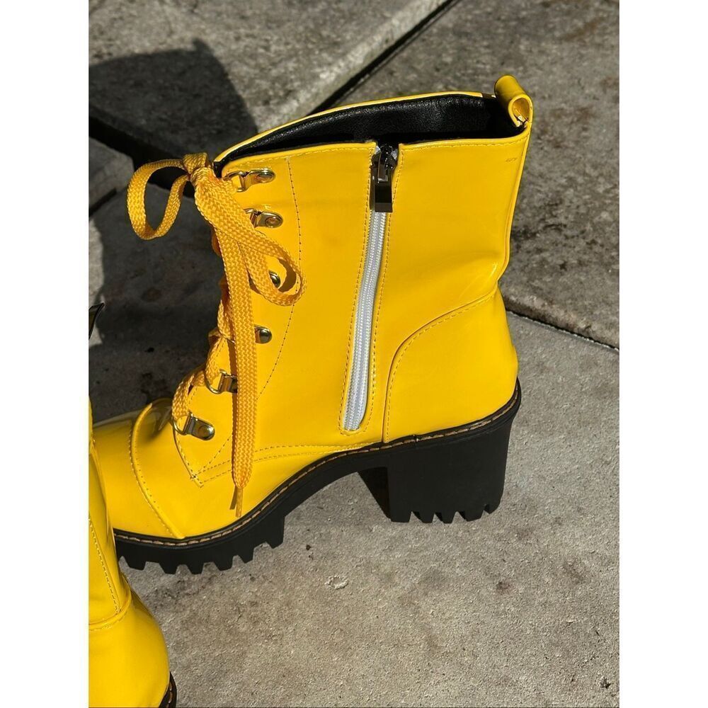 SunnyYellow Shiny Pleather Mid Calf Boot Size 9.5 - Picture 6 of 11